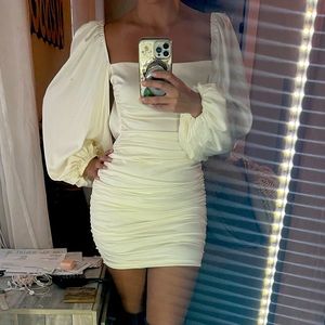 Oh Polly Ruched Long Sleeve Low Back Mini Dress